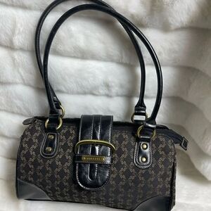 Rosetti black canvas small shoulder bag with antique gold prints and hardwares.